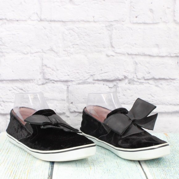 Kate Spade Delise Black Velvet Leather Bow Loafer Flat Sneaker Shoes Size 8 B - Picture 3 of 9